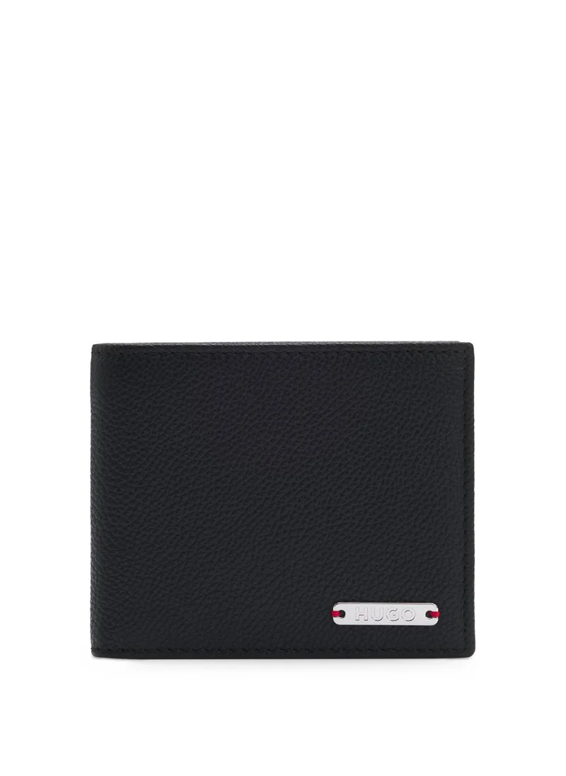 هوجو Grained-leather billfold wallet with logo plate