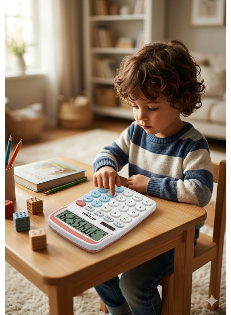 آلة حاسبة إلكترونية A-65 بشاشة LCD كبيرة مكونة من 12 رقمًا مع زر تشغيل مزدوج وأزرار ناعمة وتصميم جذاب للأطفال. آلة حاسبة ممتعة وعملية مصممة خصيصًا للأطفال، تتميز بشاشة كبيرة وواضحة، وأزرار ناعمة ومريحة، ووظائف مفيدة للمدرسة والتعلم اليومي. - Image 3