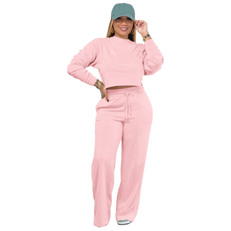Cute Straight-Leg Pants Two-Piece Set HY5331 European And American Style Pocket Suit Skirt Outfits For Women Pink 