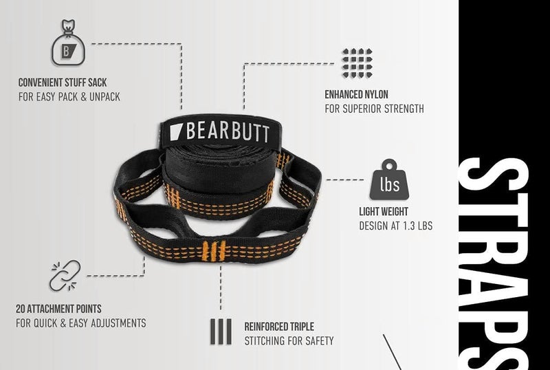 Bear Butt Kodiak Hammock Straps for Trees - 20 Feet Long, 40 Combined Loops - Holds 1000 Pounds - Camping Accessories With Carabiner - Image 1