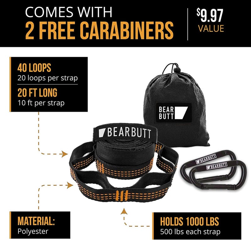 Bear Butt Kodiak Hammock Straps for Trees - 20 Feet Long, 40 Combined Loops - Holds 1000 Pounds - Camping Accessories With Carabiner - Image 2