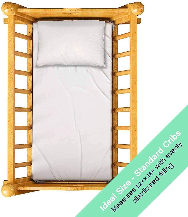 HEGZI Baby Toddler Pillows Set of 2, 12" X 18", Soft 100% Hypoallergenic - Kids Pillow - Safe, Infant, Baby Perfect for Travel, Daycare, Toddler Cot, Crib, Bed - White - Image 4