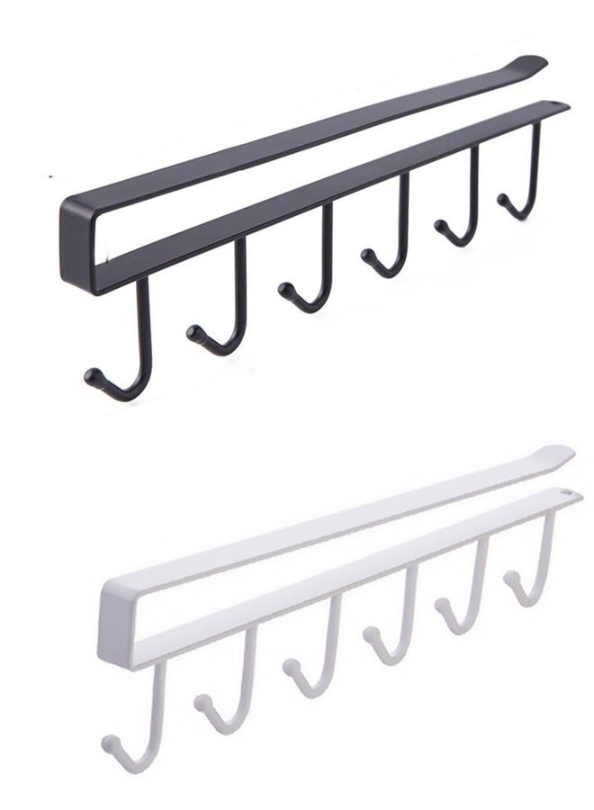 صاروخ فلاير خطافات أكواب روكيت فلاير أسفل الخزانة، حامل أكواب وحامل أكواب قهوة وأدوات مطبخ/حزام ربطة عنق/وشاح/تخزين مفاتيح، تناسب الخزائن بسمك 0.8 بوصة أو أقل، (مجموعة من قطعتين باللونين الأبيض والأسود) - Image 1