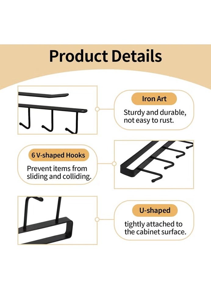 صاروخ فلاير خطافات أكواب روكيت فلاير أسفل الخزانة، حامل أكواب وحامل أكواب قهوة وأدوات مطبخ/حزام ربطة عنق/وشاح/تخزين مفاتيح، تناسب الخزائن بسمك 0.8 بوصة أو أقل، (مجموعة من قطعتين باللونين الأبيض والأسود) - Image 3