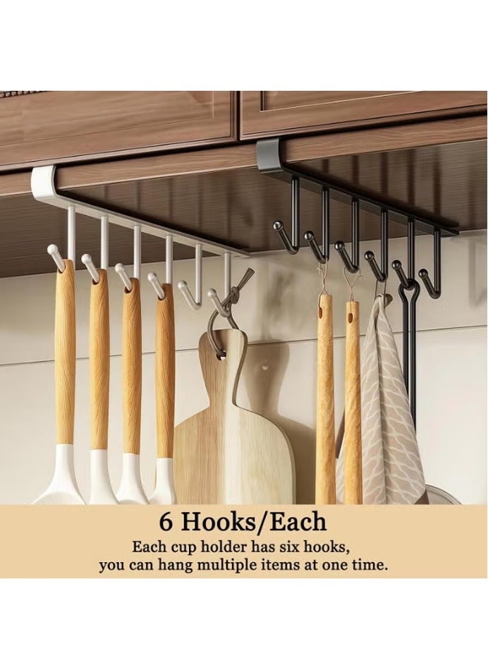 صاروخ فلاير خطافات أكواب روكيت فلاير أسفل الخزانة، حامل أكواب وحامل أكواب قهوة وأدوات مطبخ/حزام ربطة عنق/وشاح/تخزين مفاتيح، تناسب الخزائن بسمك 0.8 بوصة أو أقل، (مجموعة من قطعتين باللونين الأبيض والأسود) - Image 2