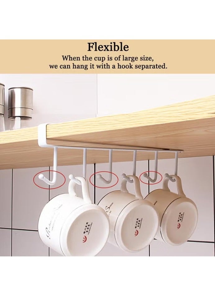 صاروخ فلاير خطافات أكواب روكيت فلاير أسفل الخزانة، حامل أكواب وحامل أكواب قهوة وأدوات مطبخ/حزام ربطة عنق/وشاح/تخزين مفاتيح، تناسب الخزائن بسمك 0.8 بوصة أو أقل، (مجموعة من قطعتين باللونين الأبيض والأسود) - Image 5