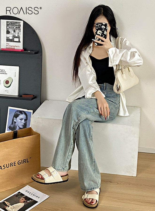 رويس أحذية بيركنستوك النسائية المسطحة، صنادل بيركنستوك الفرنسية الكاجوال، أحذية شاطئ كورية متعددة الاستخدامات، صنادل منزلقة مريحة، لون بيج - Image 4