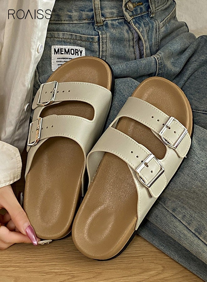 roaiss Women Summer Sandals with Adjustable Buckle, Stylish Slip‑On Slippers with Non-slip Sole, Comfort Flat Slides, Casual Open-toed Shoes for Ladies, Suitable for Daily Wear or Any Outdoor Leisure Setting - Image 5