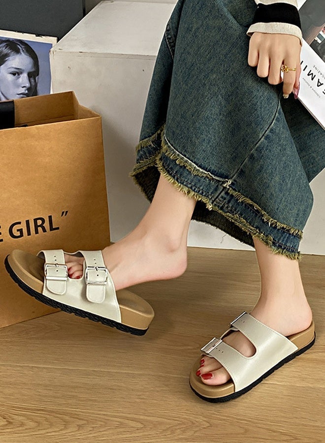 roaiss Women Summer Sandals with Adjustable Buckle, Stylish Slip‑On Slippers with Non-slip Sole, Comfort Flat Slides, Casual Open-toed Shoes for Ladies, Suitable for Daily Wear or Any Outdoor Leisure Setting - Image 2