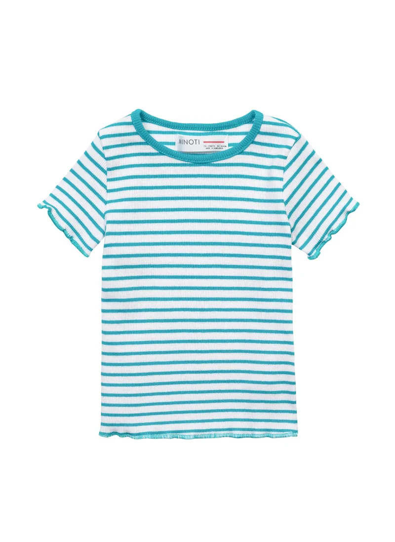 MINOTI Girls Green & White Striped Ribbed T-Shirt