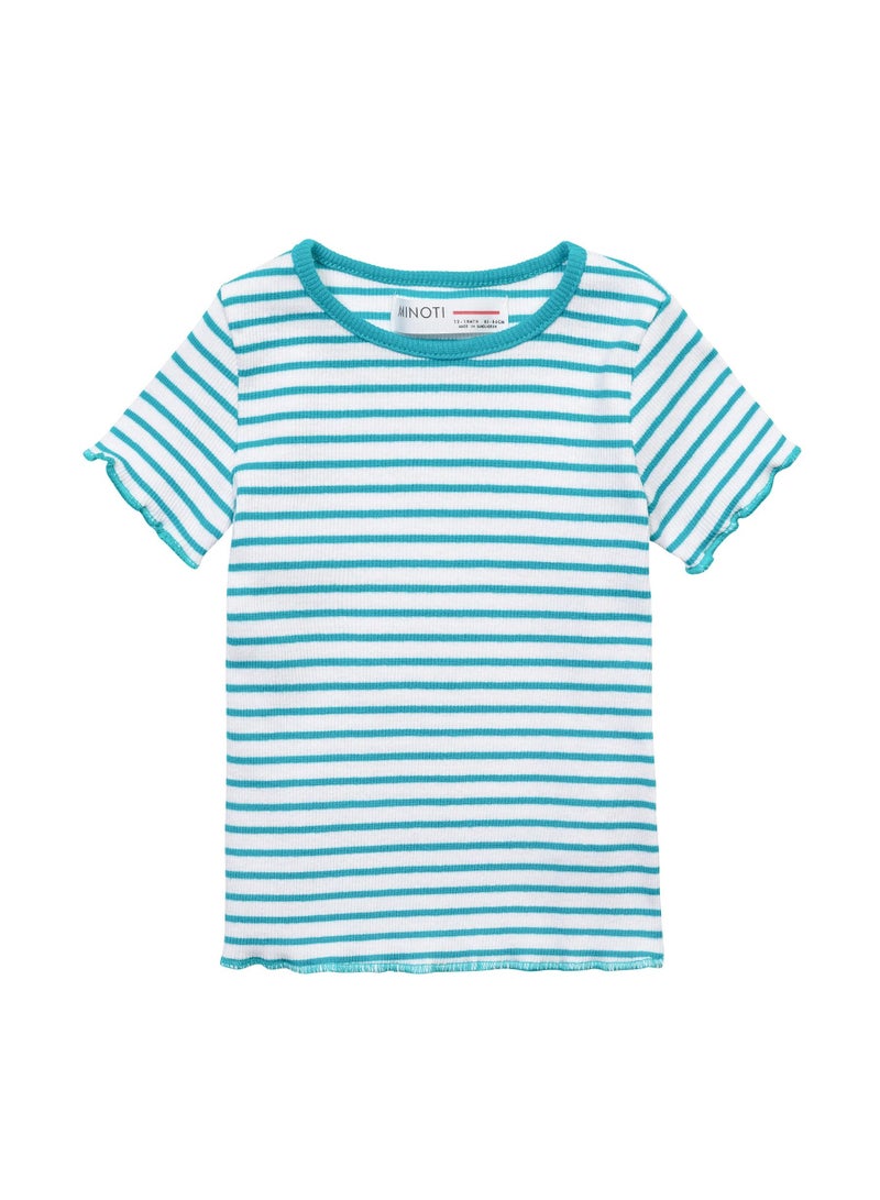 MINOTI Girls Ribbed Short Sleeve T-Shirt  - Image 1