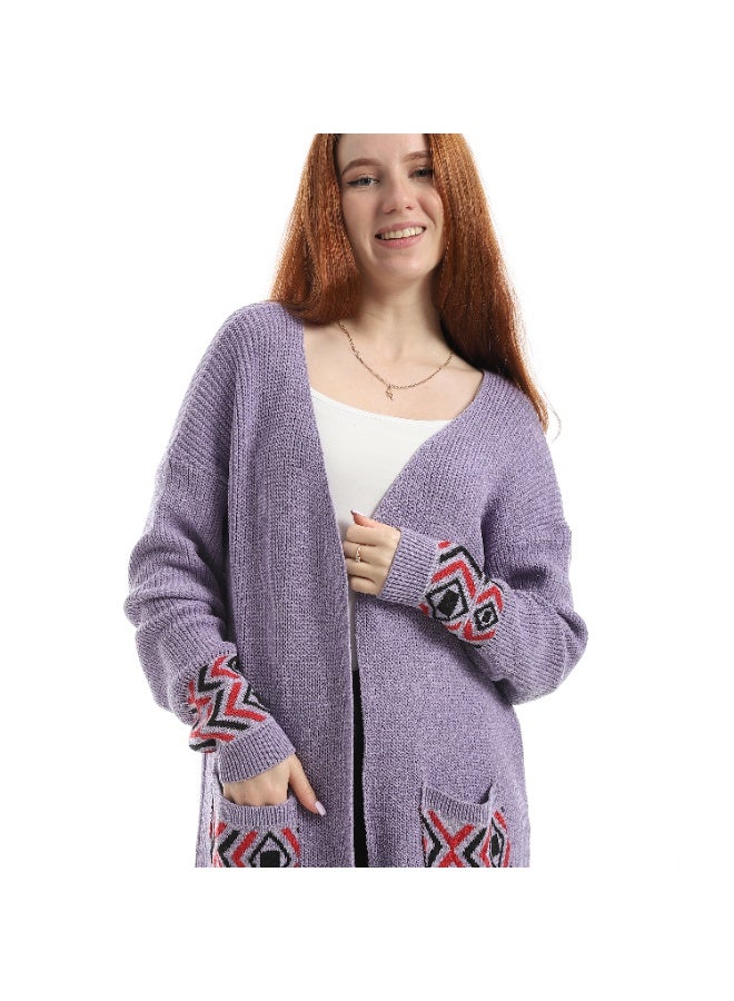Caesar Women's long wool cardigan with a pattern on the pocket - Image 5