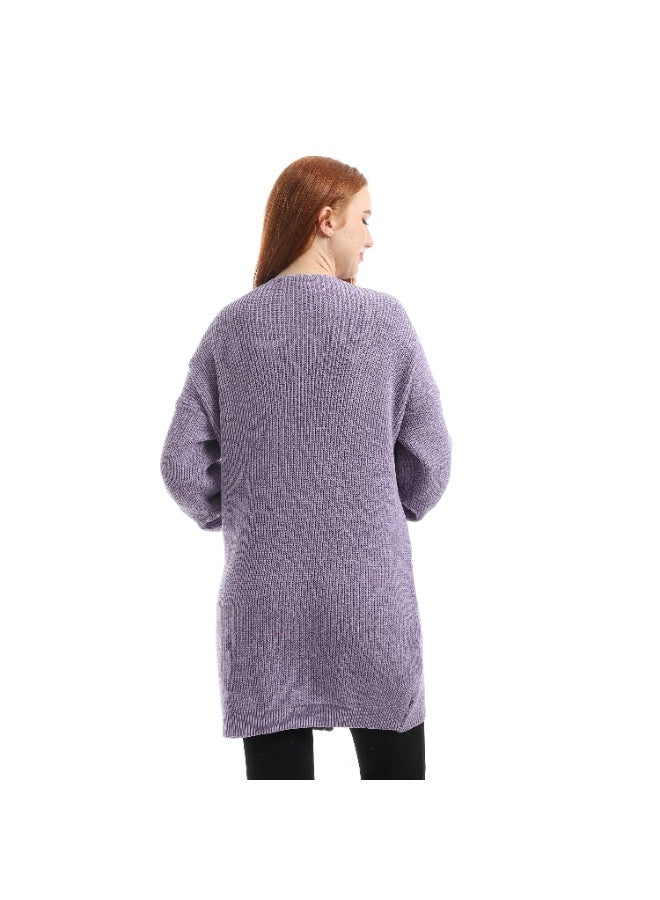 Caesar Women's long wool cardigan with a pattern on the pocket - Image 3
