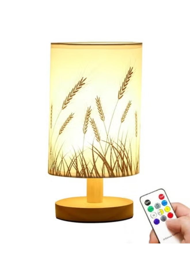3-color Fabric Table Lamp USB Charging Small Bedside Lamp With Remote Control Solid Wood Base Farmhouse Style Home Decor Table Lamp
