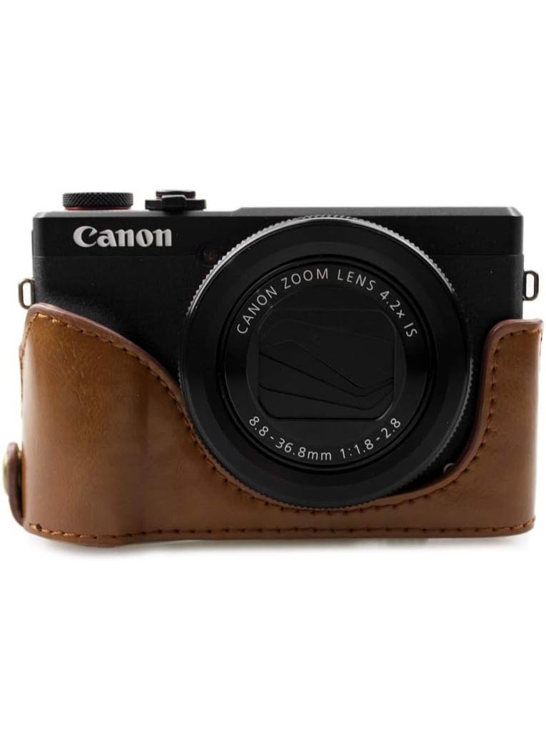 Rieibi Rieibi G7X II G7X III Case  Vintage Leather Camera Case for Canon PowerShot G7 X Mark IIG7 X Mark III  Protective Case with Strap Brown  - Image 3