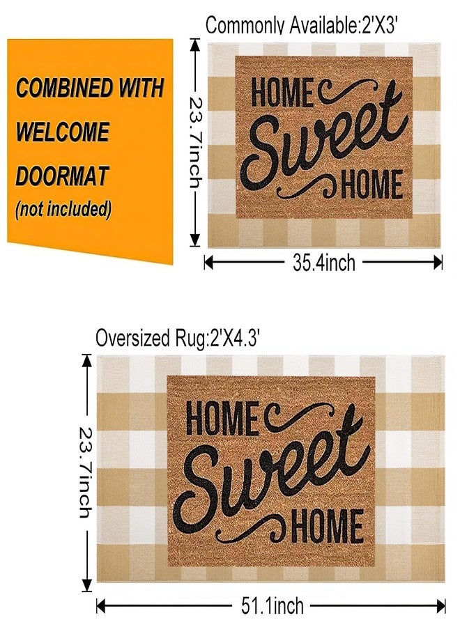 BUAGETUP Khaki and White Outdoor Rug 24''x 51''Checkered Front Porch Mat Cotton Woven Washable Rugs Front Door Mat for Hello/Welcome Mat Entryway,Bedroom,Farmhouse Patio - Image 3