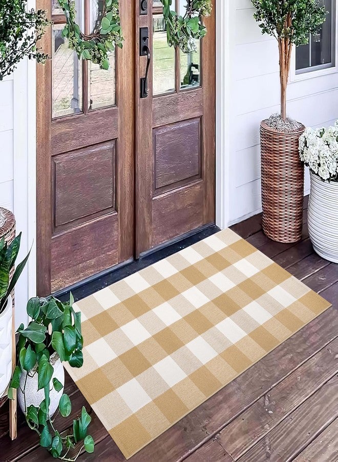 BUAGETUP Khaki and White Outdoor Rug 24''x 51''Checkered Front Porch Mat Cotton Woven Washable Rugs Front Door Mat for Hello/Welcome Mat Entryway,Bedroom,Farmhouse Patio - Image 5