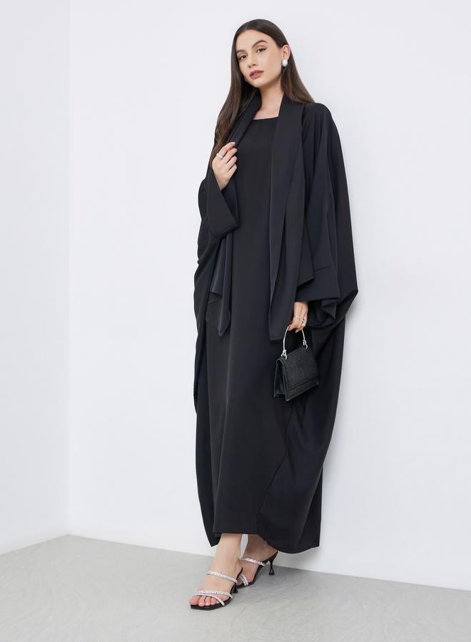 Take Two Solid Batwing Sleeve Abaya with Hijab Set - Image 1