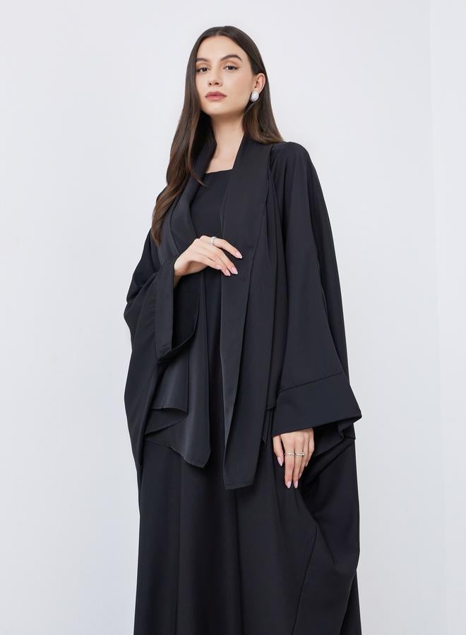 Take Two Solid Batwing Sleeve Abaya with Hijab Set - Image 3