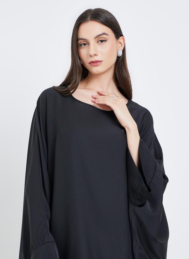 Take Two Solid Batwing Sleeve Abaya with Hijab Set - Image 4