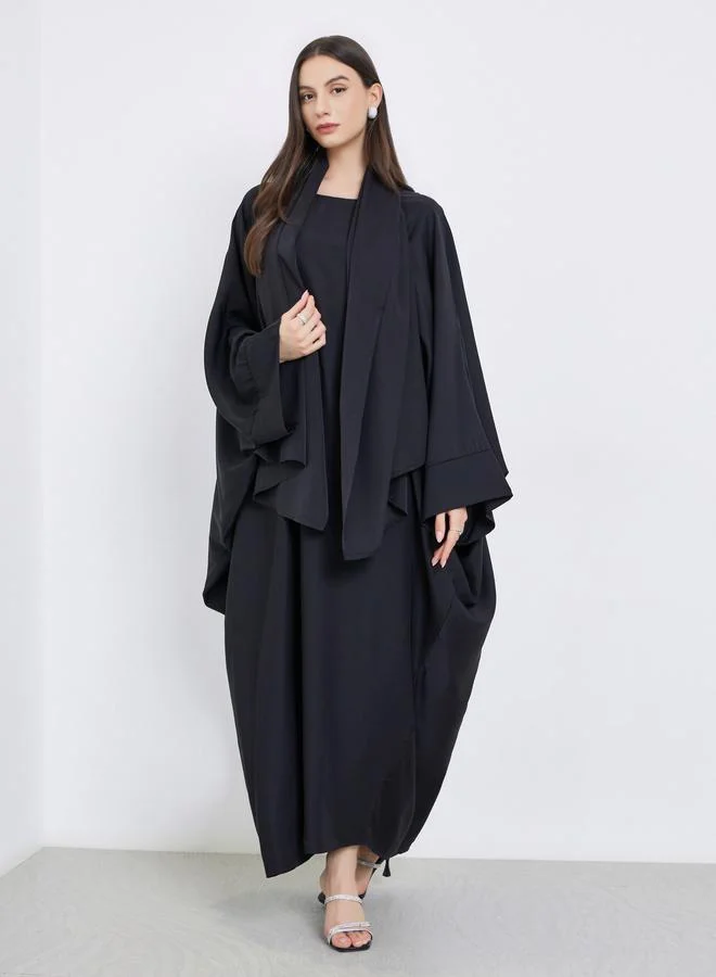 تايك تو Take Two Solid Batwing Sleeve Abaya with Hijab Set