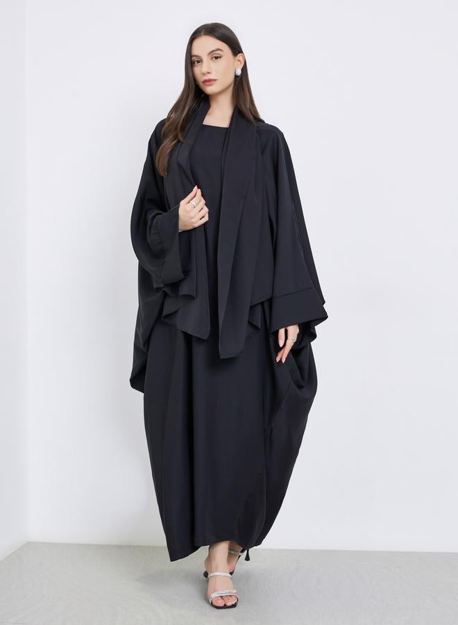 Take Two Solid Batwing Sleeve Abaya with Hijab Set - Image 2