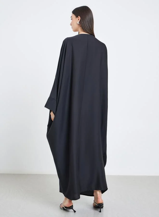 تايك تو Take Two Solid Batwing Sleeve Abaya with Hijab Set