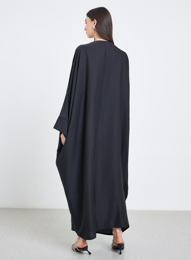 Take Two Solid Batwing Sleeve Abaya with Hijab Set - Image 5