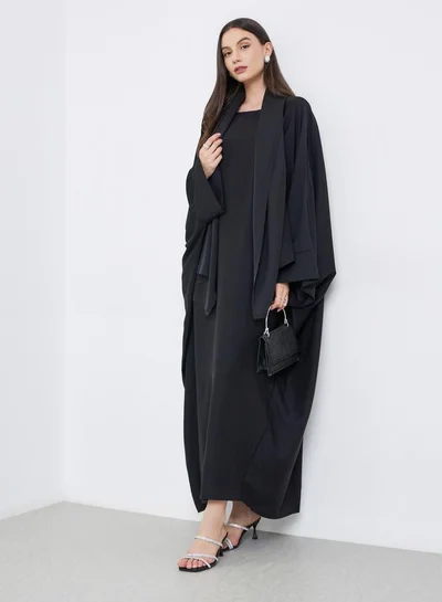 Take Two Solid Batwing Sleeve Abaya with Hijab Set