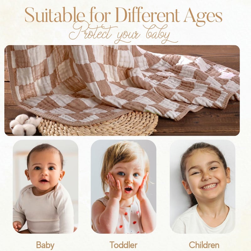 HardNok Ultra Soft Muslin Baby Blanket,A Versatile Swaddle and Bed Blanket for Babies, Toddlers, Boys, and Girls (1 Coffee Checkered 1 Pack). - Image 5