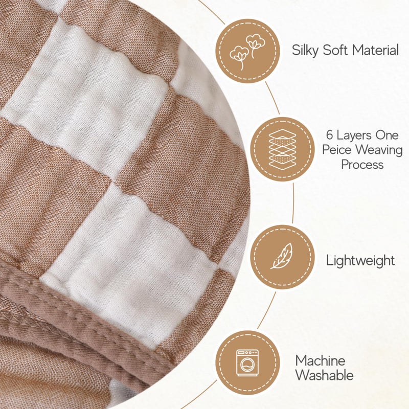 HardNok Ultra Soft Muslin Baby Blanket,A Versatile Swaddle and Bed Blanket for Babies, Toddlers, Boys, and Girls (1 Coffee Checkered 1 Pack). - Image 3