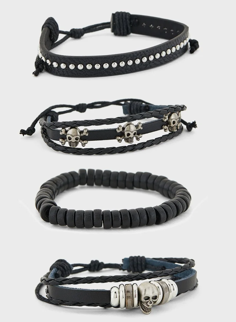 Seventy Five 4 Pack Beaded Skull Bracelet Set