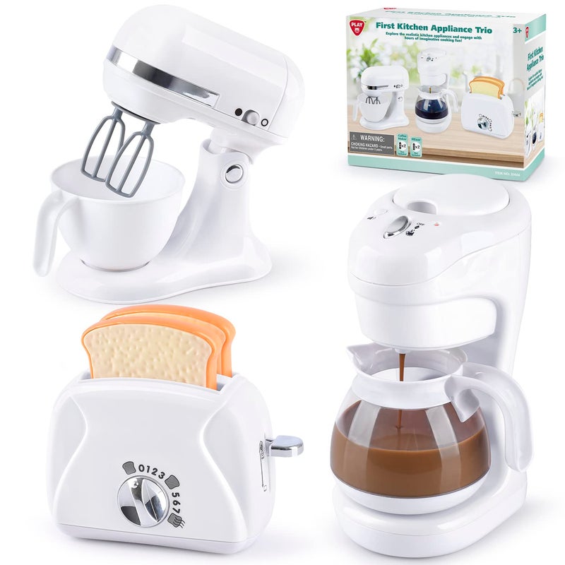 Kitchen Appliances Toys Kids Play Kitchen Accessories Set Pretend Kitchen Toys for Kids Ages 48 Coffee Maker Mixer Toaster with Realistic Lights Sounds Gift for Girls Ages 3