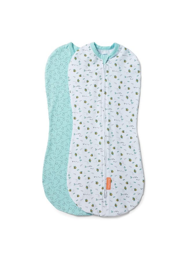 SwaddleMe - SwaddleMe by Ingenuity Compression Swaddle Pod, Two-Way Zipper for Easy Changes, Improves Sleep & Calms Startle Reflex, 0-2 Months, 2-Pack - Little Bees - Image 1