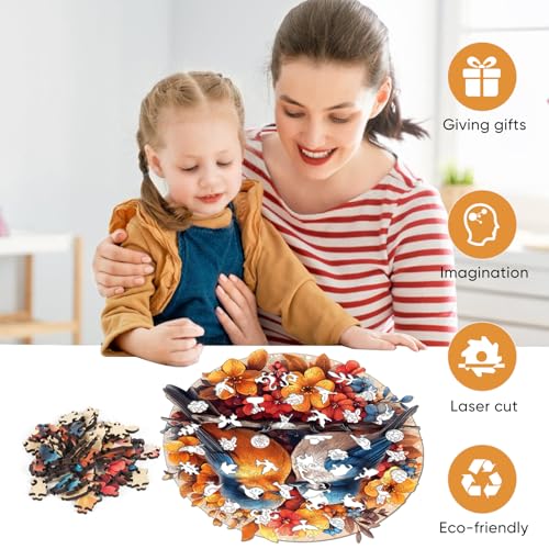 Mys Aurora Wooden Puzzles for Adults Robin Bird Couple Jigsaw Puzzles 500 Pieces 162 x 165 Inch Royal Unique Shaped Round Blue Birds Puzzles for Adults and Kids Family Game - Image 5