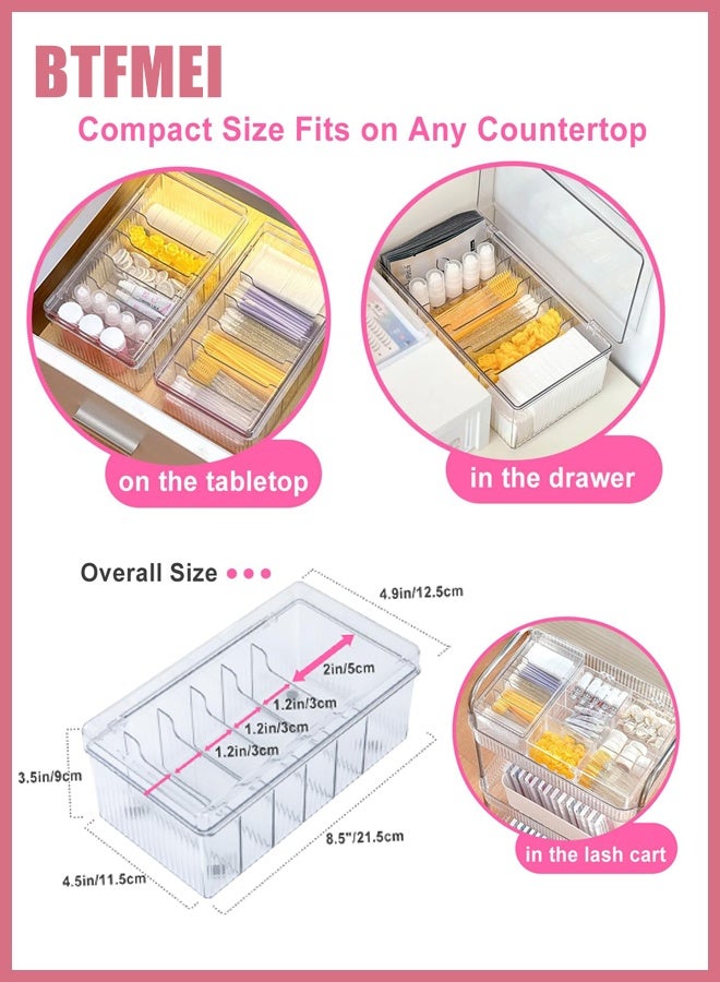 BTFMEI Lash Extension Organizer Box with Lid, 6 Grid Acrylic Lash Supplies Storage Container, Dustproof Eyelash Extension Organizer for Lash Tech, Nail Tools & Salon Trolley Makeup Storage - Image 2