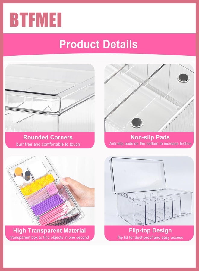 BTFMEI Lash Extension Organizer Box with Lid, 6 Grid Acrylic Lash Supplies Storage Container, Dustproof Eyelash Extension Organizer for Lash Tech, Nail Tools & Salon Trolley Makeup Storage - Image 3