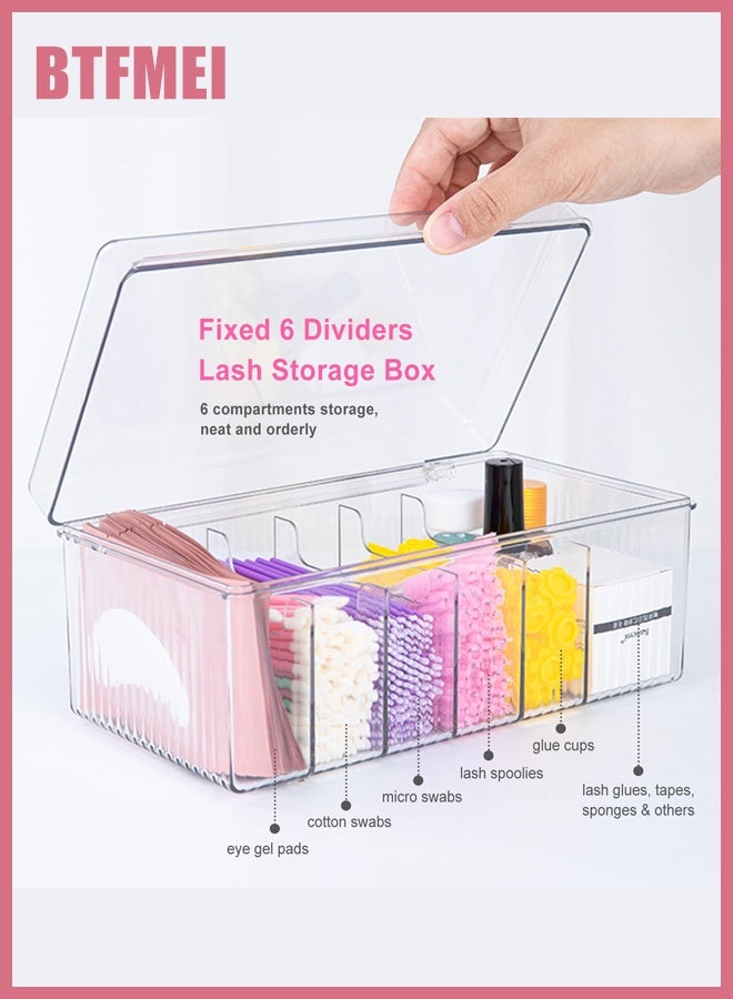 BTFMEI Lash Extension Organizer Box with Lid, 6 Grid Acrylic Lash Supplies Storage Container, Dustproof Eyelash Extension Organizer for Lash Tech, Nail Tools & Salon Trolley Makeup Storage - Image 4