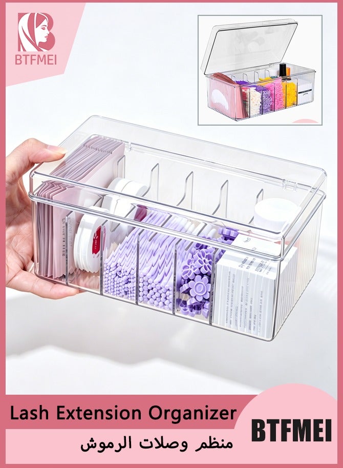BTFMEI Lash Extension Organizer Box with Lid, 6 Grid Acrylic Lash Supplies Storage Container, Dustproof Eyelash Extension Organizer for Lash Tech, Nail Tools & Salon Trolley Makeup Storage - Image 1