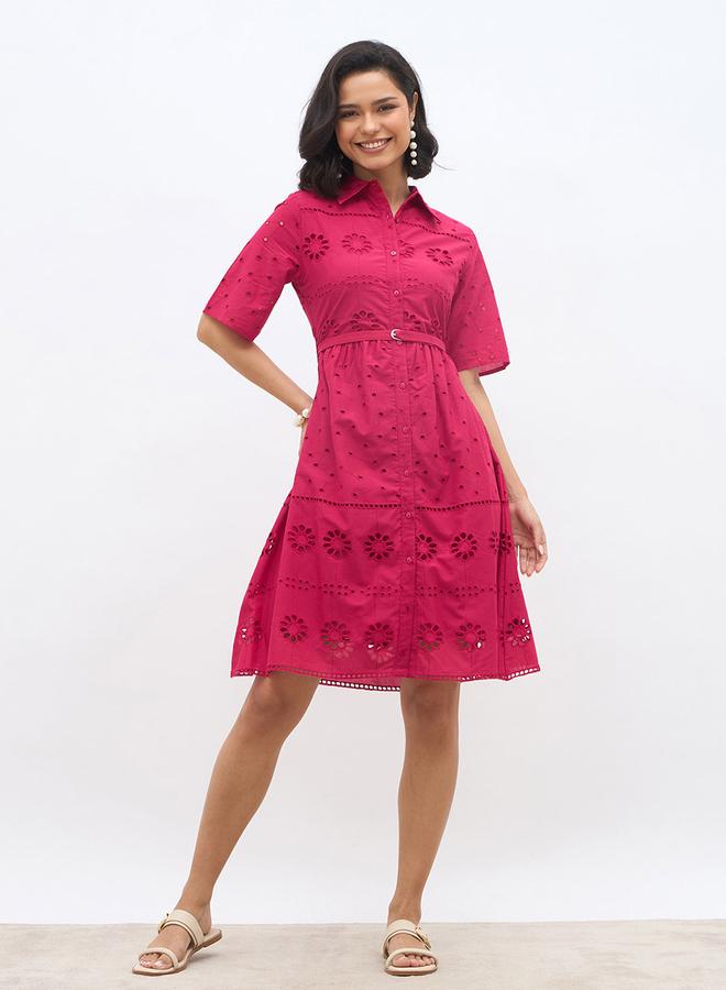 ستايلي فستان قصير بأكمام قصيرة مطرز - Image 2