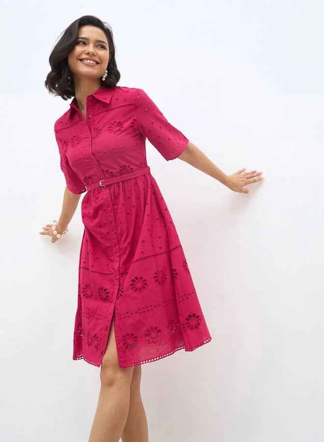 Styli Styli Schiffli Short Sleeves Shirt Mini Dress