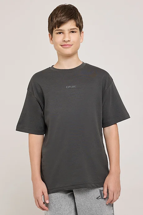 R&B Print Detail T-Shirt With Crew Neck and Short Sleeves