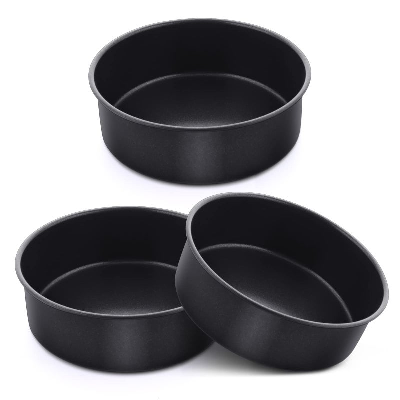 Efar 6 Inch Cake Pan Set of 3 Nonstick Stainless Steel Small Round Cake Pans Tin for Baking Layer Cakes Stainless Steel Core Nontoxic Coating Straight Side 2 Inch Deep