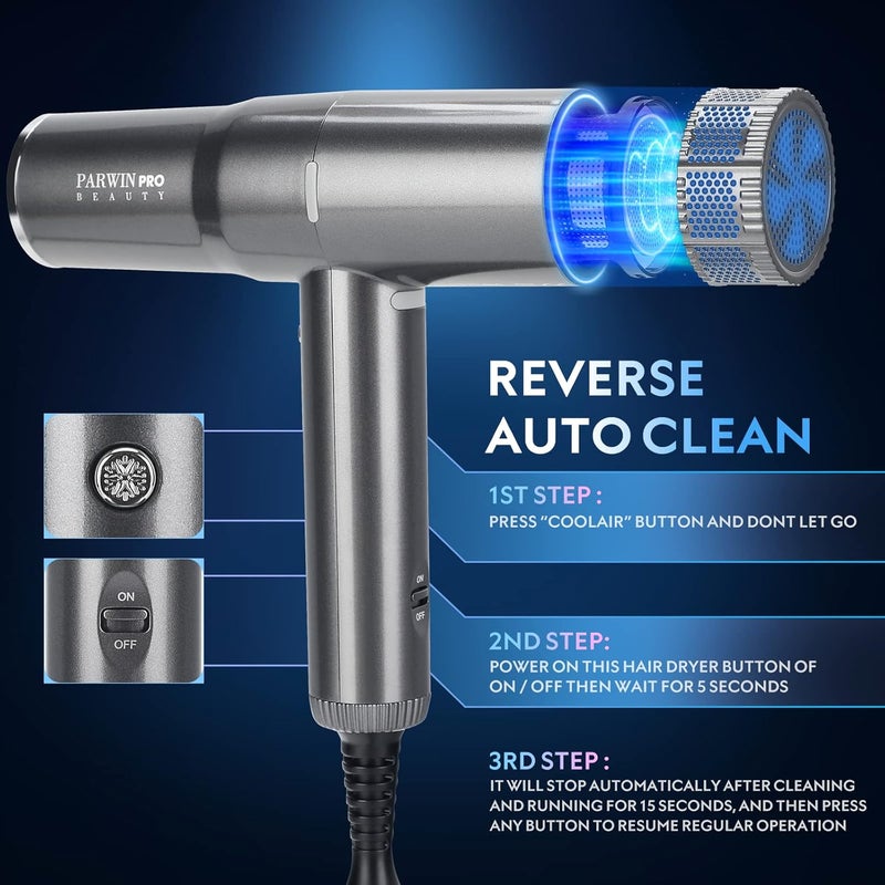 Hair Dryer, Professional Salon Fast Drying Ionic Diffuser Hairdryer for Women and Men, Blow Dryer with Powerful 110.000 RPM Low Noise Brushless Motor for Home, Travel and Gift (GRAY) - Image 2