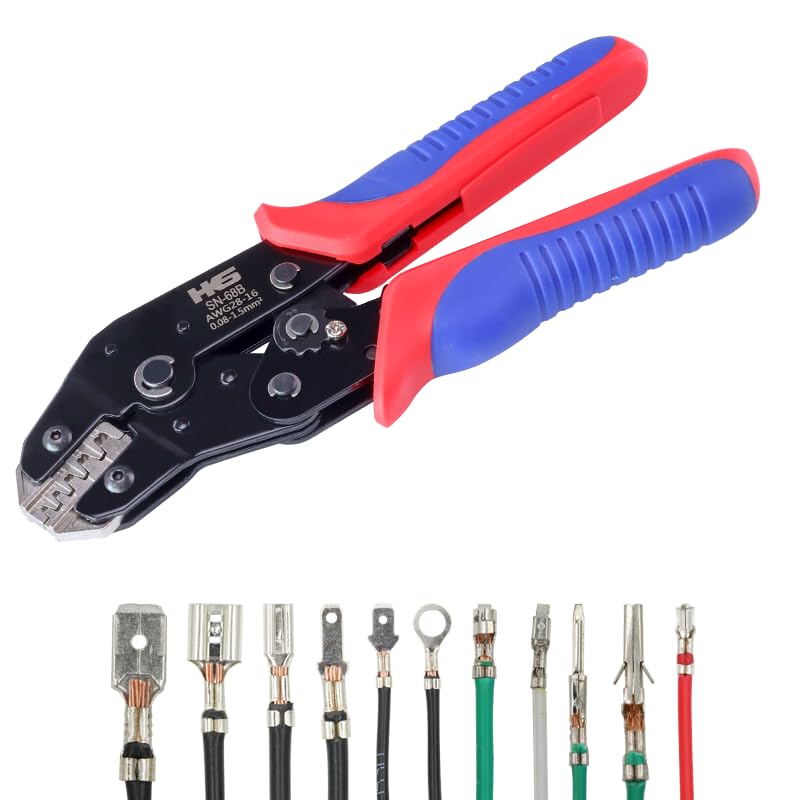 HKS SN-68B Open Barrel Crimping Tool, 28–16 AWG (0.08–1.5mm²) Ratcheting Wire Crimper for JST-SH/GH/ZH/PH/XH/SM, Dupont, Molex, TE, PCIE, SATA Terminals - Image 1