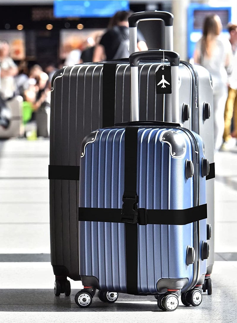 Luggage Straps Set, 4pcs Travel Suitcase Straps with 4pcs Silicone Luggage Tags, Adjustable Suitcase Belts, Suitcase Tags with Name ID Card for Luggage Suitcase Travel Accessories Black - Image 2