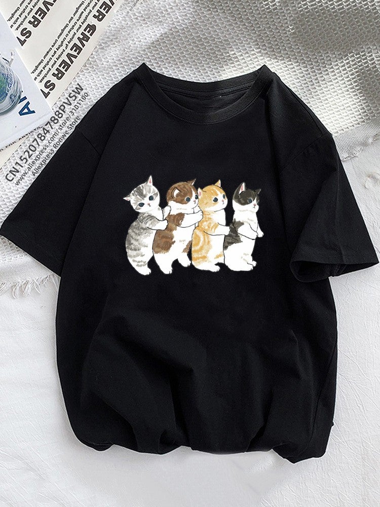 Cat Cat Cartoon Printed T-Shirt Kawaii Women'S Clothing Plus Size Top Short Sleeve - Image 1