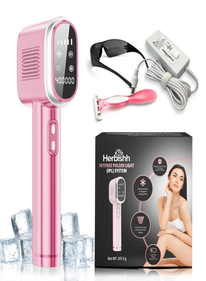 Herbishh At-Home Hair Reduction Handset with Cooling Care, Adjustable Intensity Levels, Dual Mode Personal Grooming Tool for Face & Body, Smooth Skin Light-Based Beauty Tool for Women & Men (Pink - Image 1