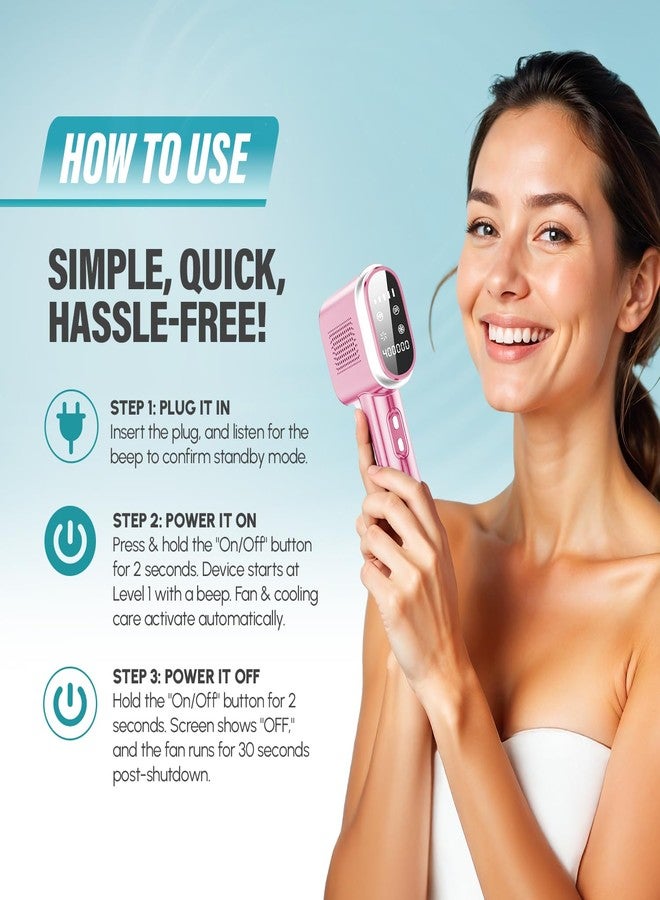 Herbishh At-Home Hair Reduction Handset with Cooling Care, Adjustable Intensity Levels, Dual Mode Personal Grooming Tool for Face & Body, Smooth Skin Light-Based Beauty Tool for Women & Men (Pink - Image 3