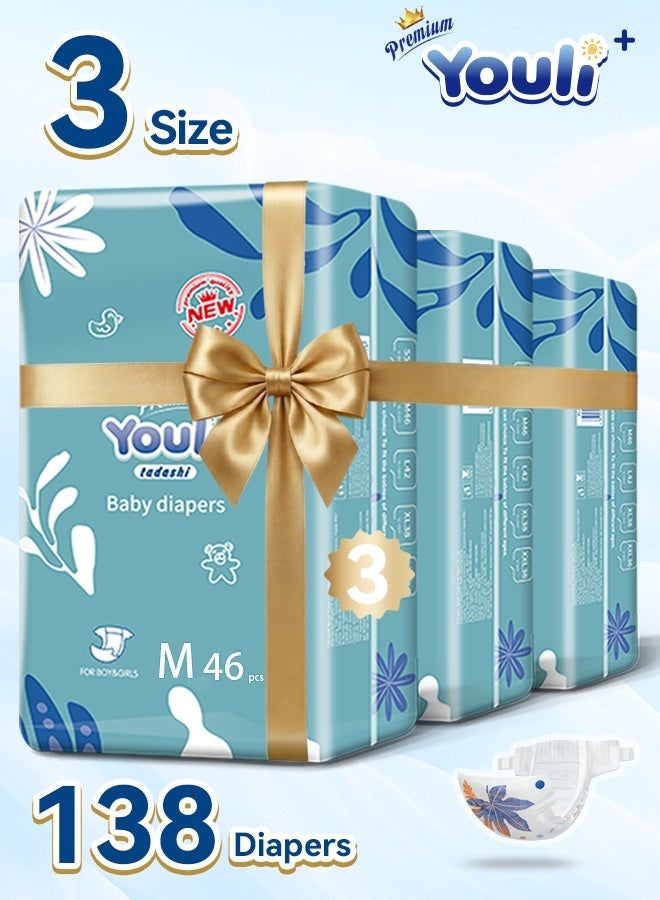 Youli Baby Diapers,Taped Diapers Size 3, 6-11 Kg, 360° Leak-Free Fit For Up To 100% Leakage Protection, Comfort Taped Mega Pack 138 Diapers